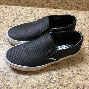 Vans size 7 Womens black leather slip ons